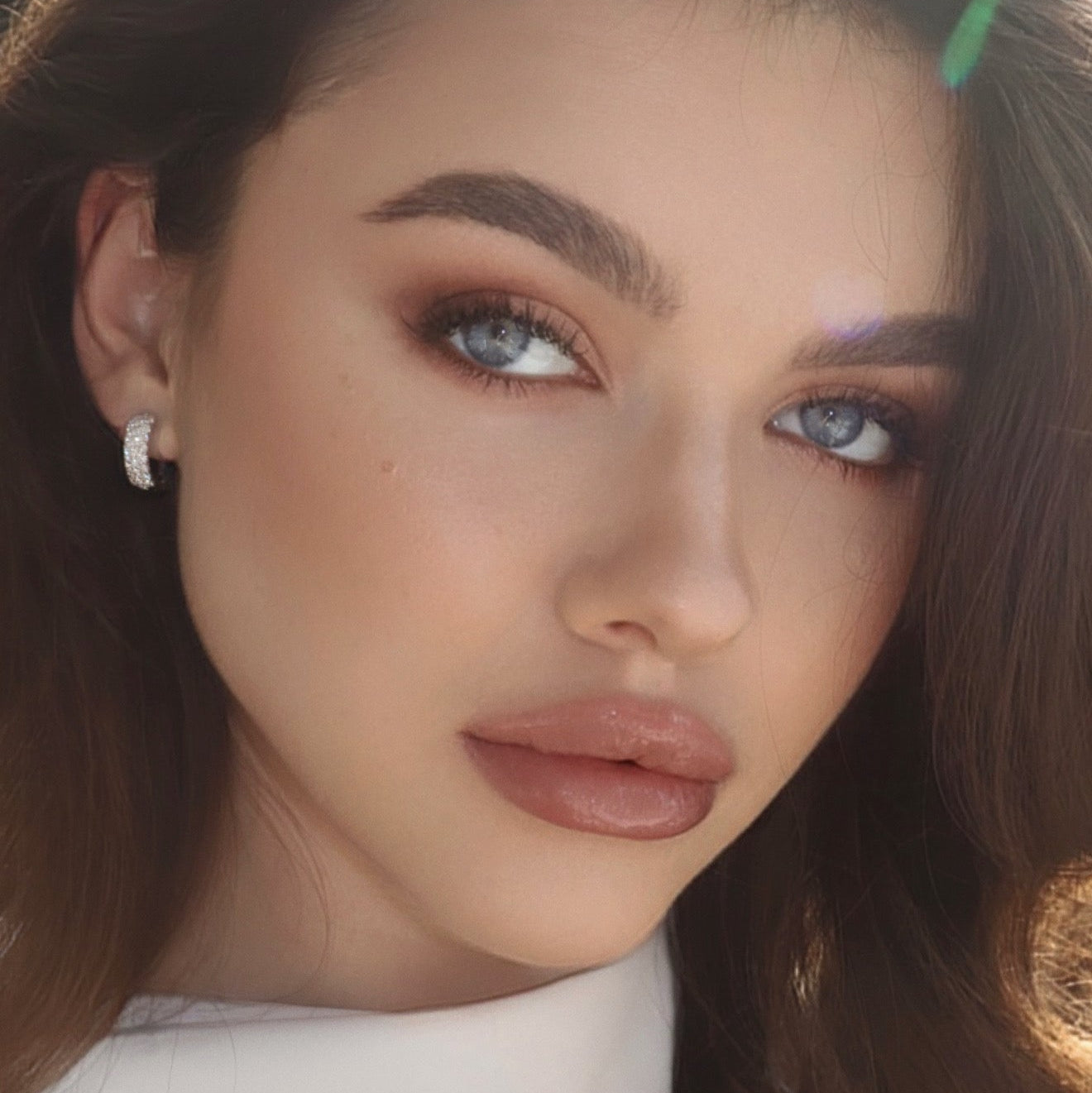 Three-Row Pavé Diamond Hoop Earrings in 14K White Gold