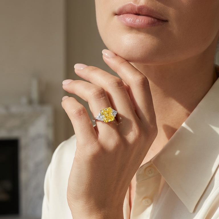 Fancy Yellow Diamond Trilogy Ring in Platinum