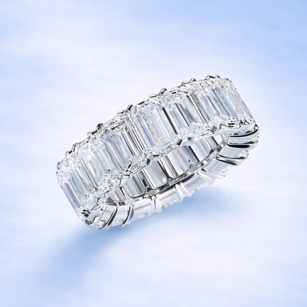 The Emerald Eternity Band – 18K White Gold, Lab-Grown Diamonds