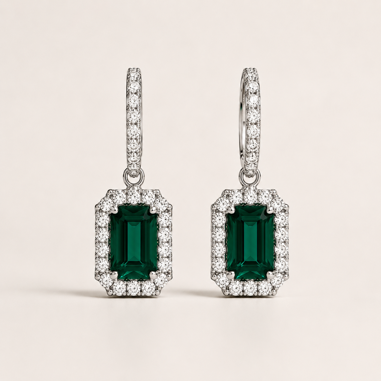 Emerald Halo Drop Earrings