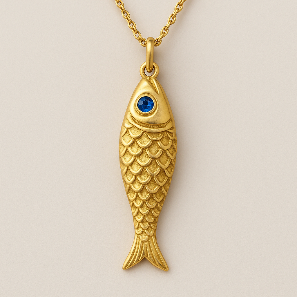 Blue-Eyed Fish Pendant Necklace — 18K Yellow Gold