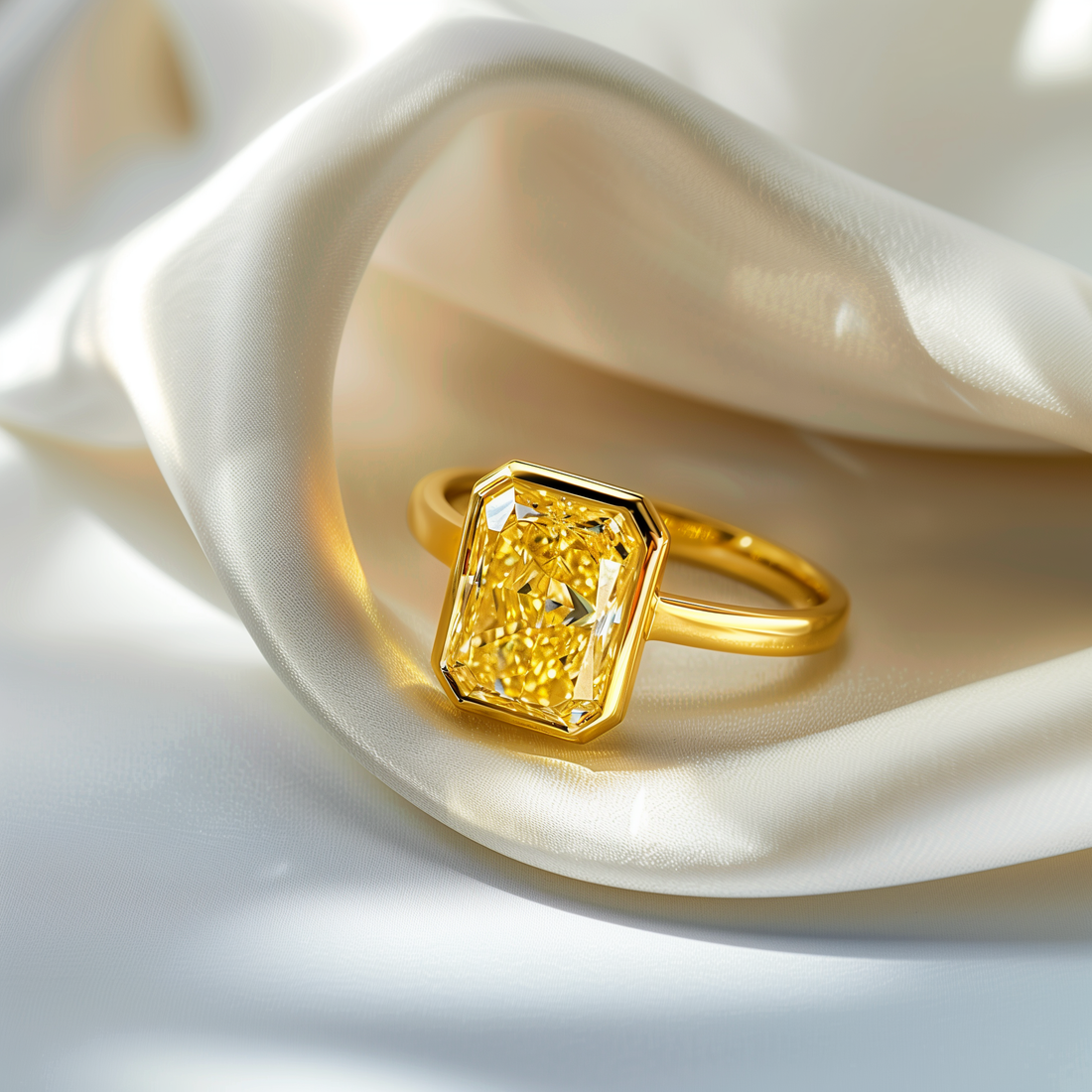 Bague en or jaune 18 carats avec diamant jaune radiant