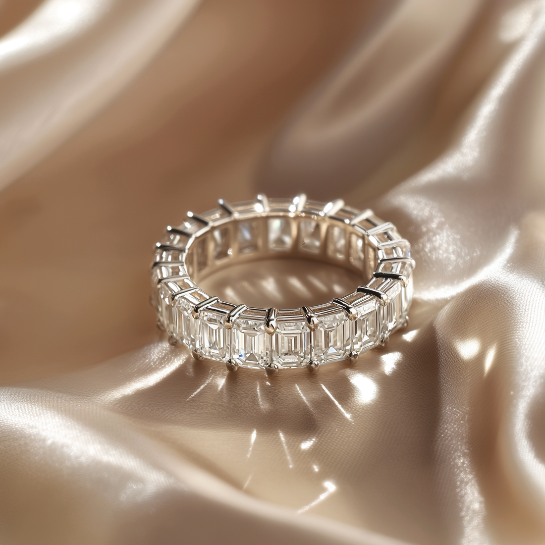La Bague Éternité Émeraude – Or blanc 18 carats, diamants de laboratoire