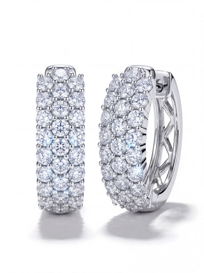 Three-Row Pavé Diamond Hoop Earrings in 14K White Gold