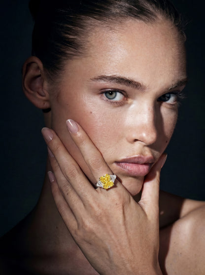 Fancy Yellow Diamond Trilogy Ring in Platinum