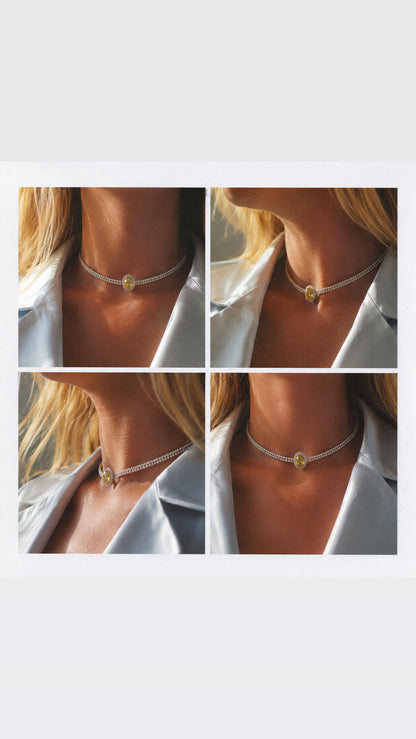 Jade Yellow oval diamond choker