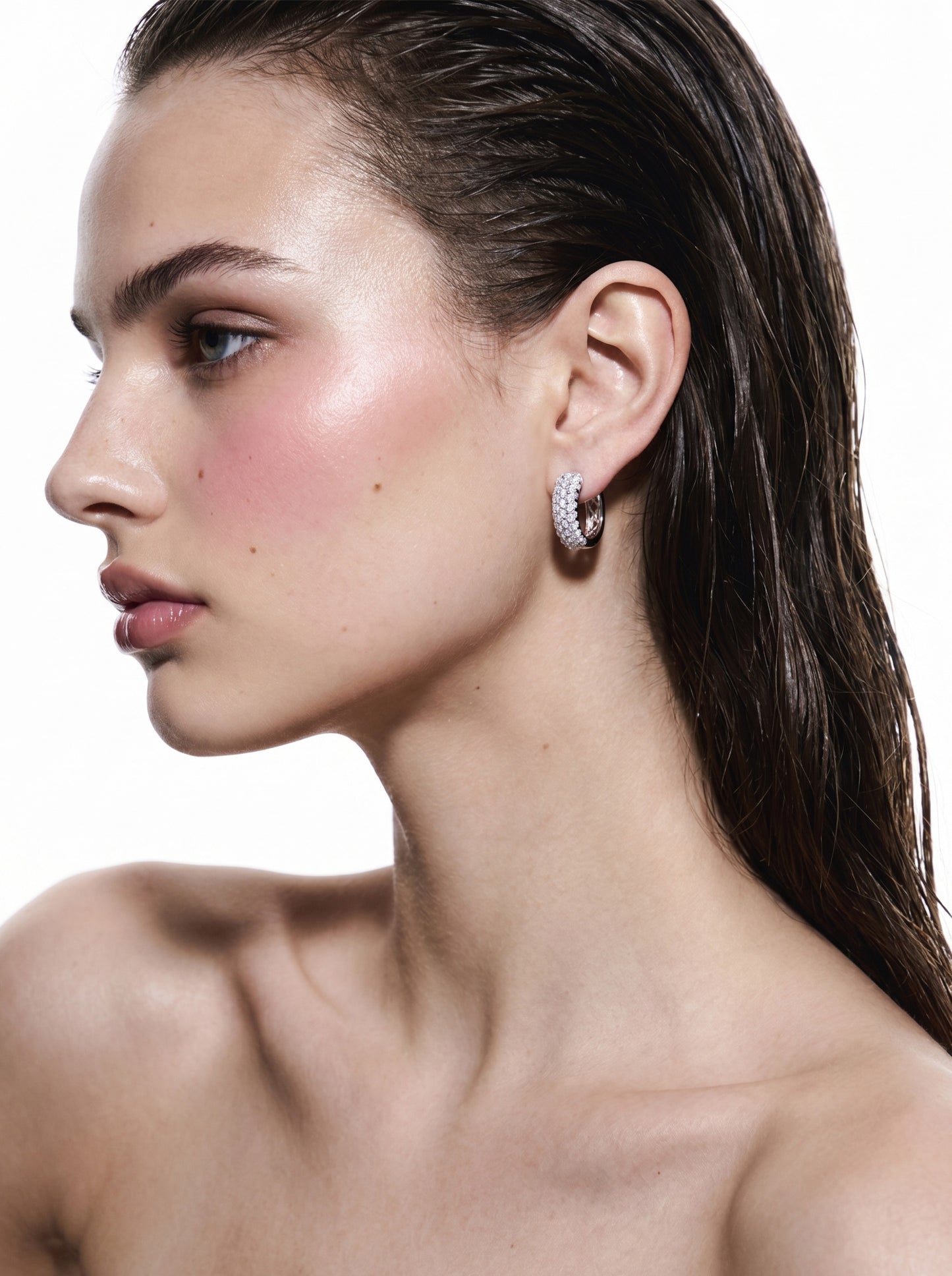 Three-Row Pavé Diamond Hoop Earrings in 14K White Gold