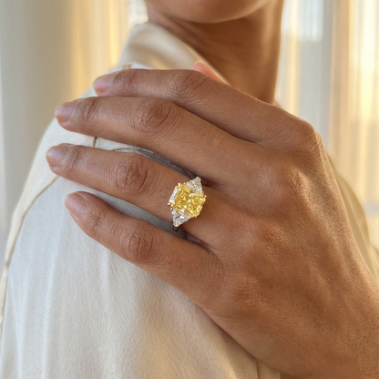 Fancy Yellow Diamond Trilogy Ring in Platinum