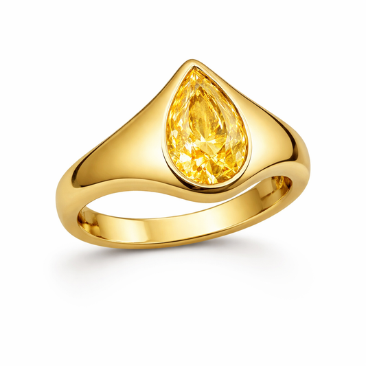 Aurielle Bezel-Set Pear Yellow Diamond Ring — 18K Yellow Gold