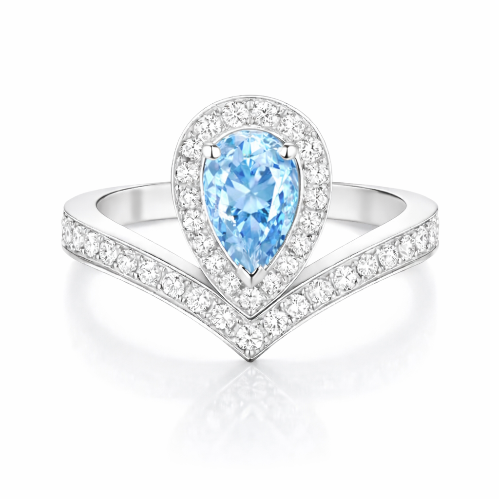 Azure V Halo Pear Diamond Ring