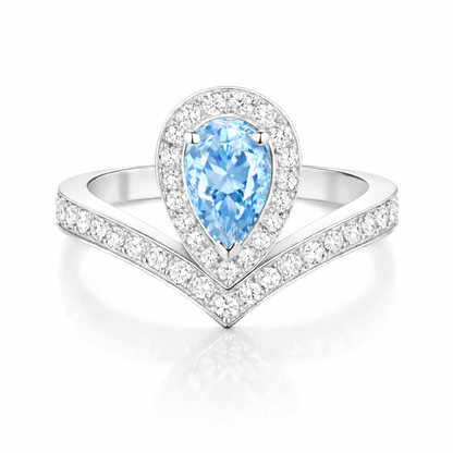 Azure V Halo Pear Diamond Ring