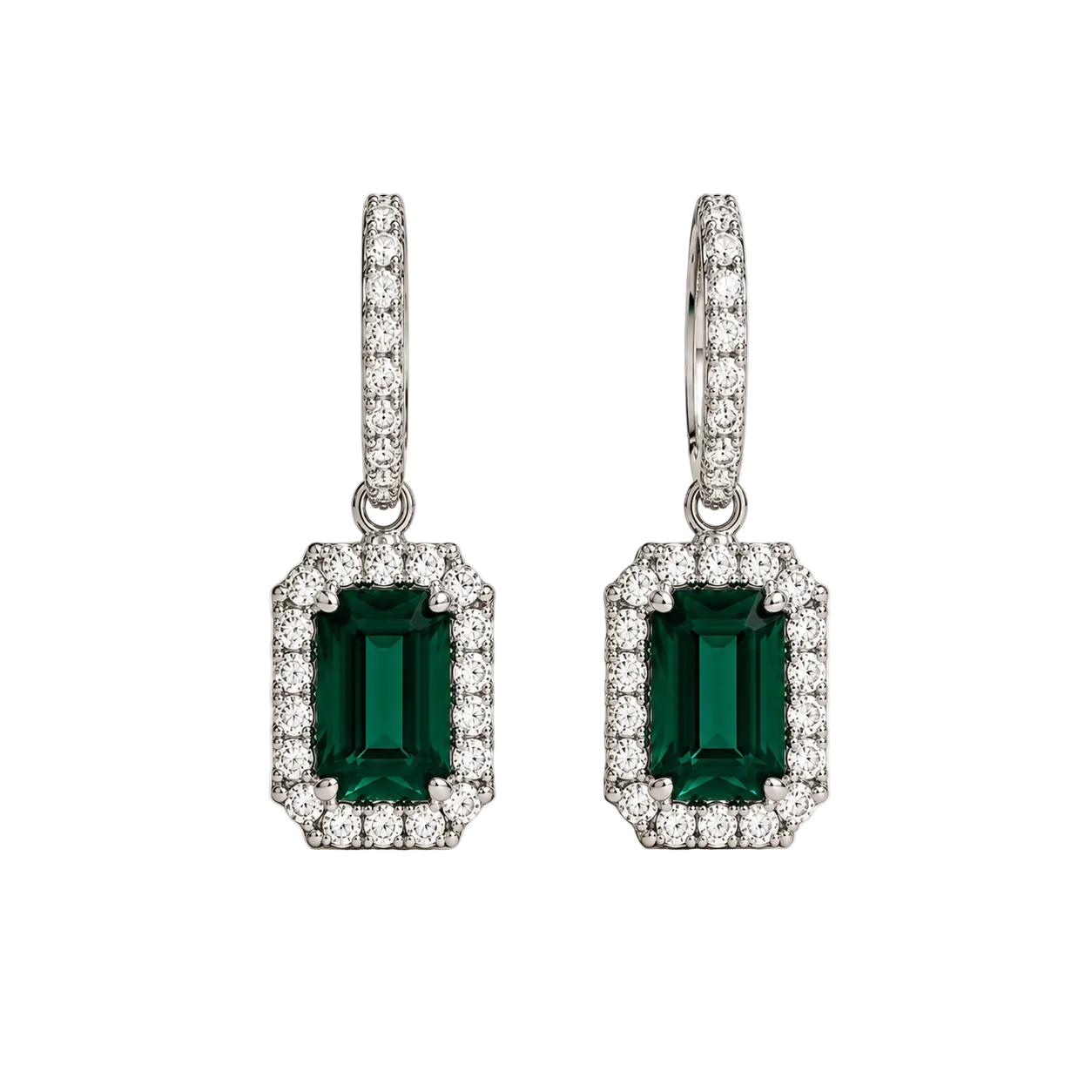 Emerald Halo Drop Earrings