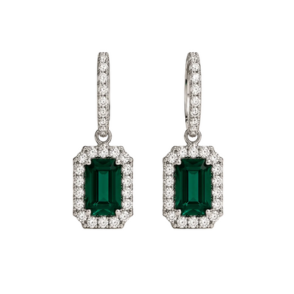 Emerald Halo Drop Earrings