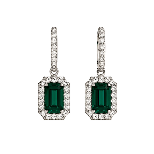 Emerald Halo Drop Earrings