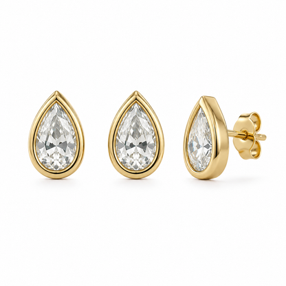 Pear Bezel Stud Earrings