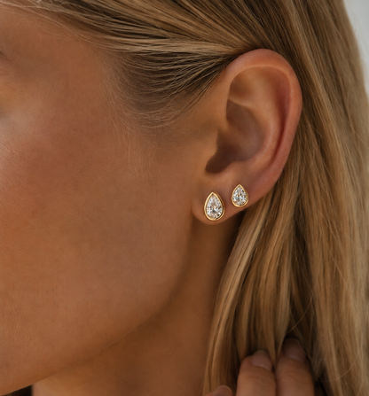 Pear Bezel Stud Earrings