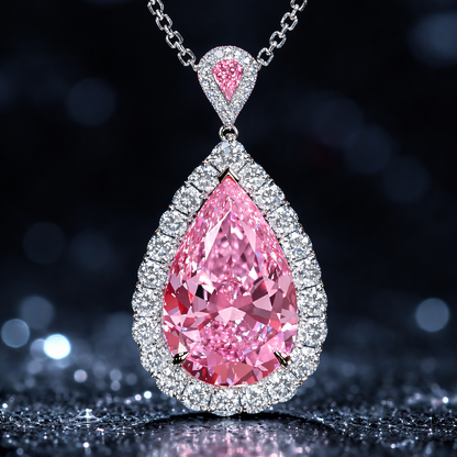 Fancy Vivid Pink Pear Diamond Halo Pendant — 5.00 CT