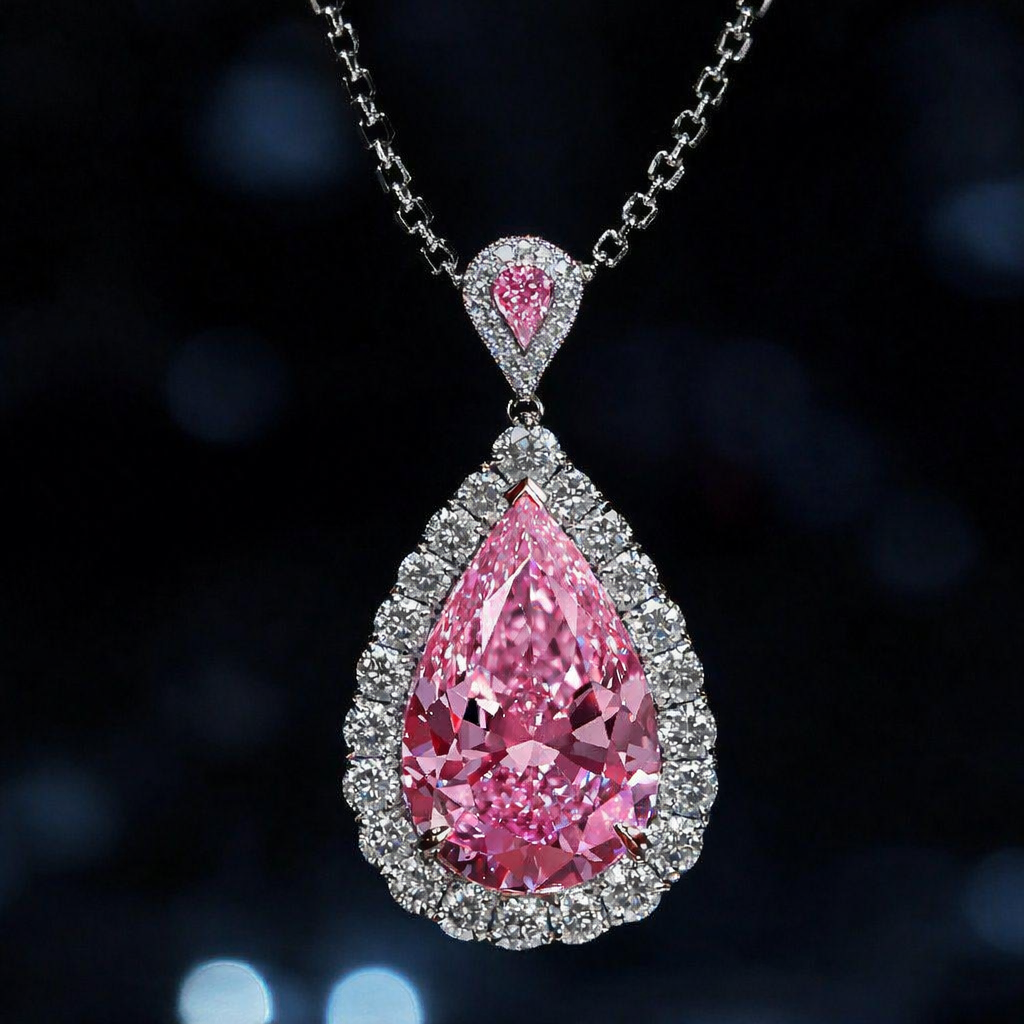 Fancy Vivid Pink Pear Diamond Halo Pendant — 5.00 CT