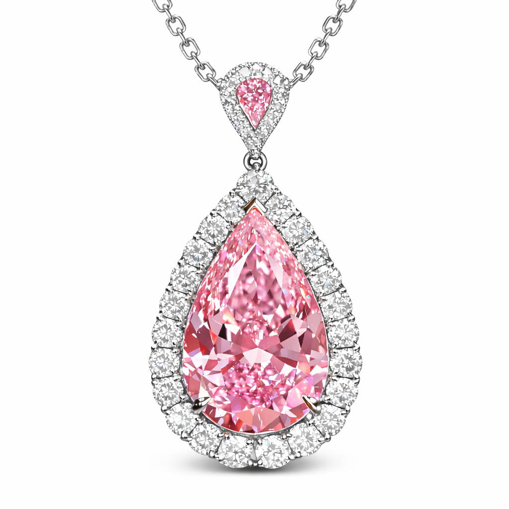 Fancy Vivid Pink Pear Diamond Halo Pendant — 5.00 CT