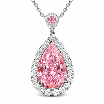 Pendentif Halo Poire Diamant Rose Vif Fantaisie — 5,00 CT