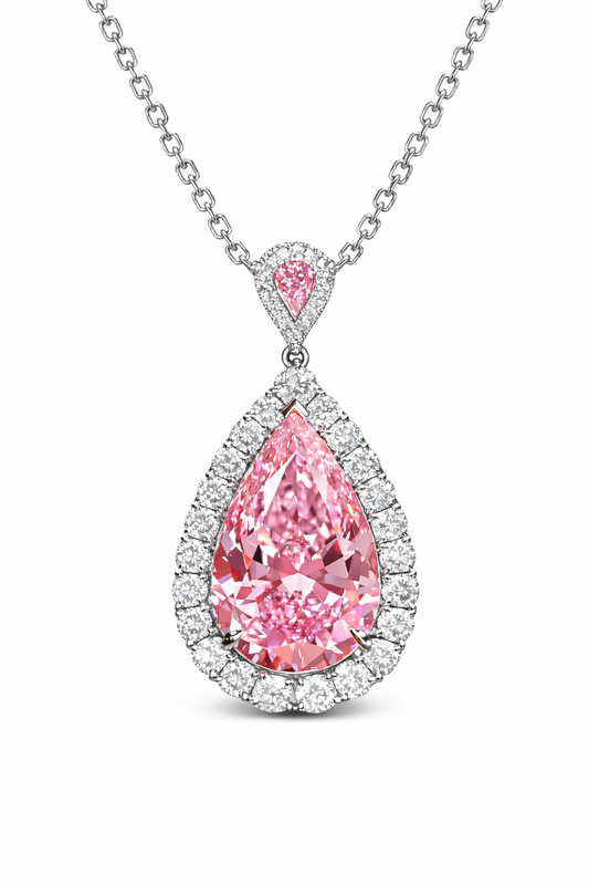 Fancy Vivid Pink Pear Diamond Halo Pendant — 5.00 CT