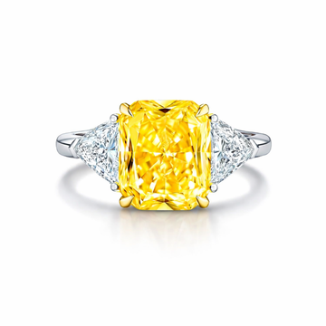 Bague trilogie en platine et diamants jaunes fantaisie