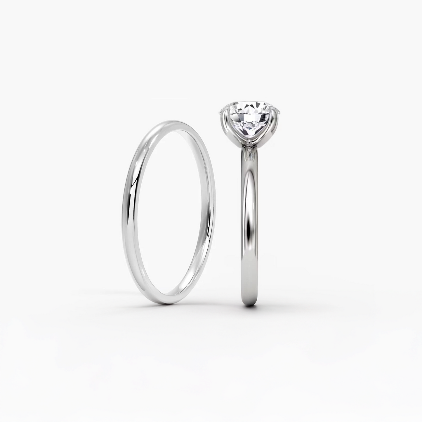 Platinum Wedding Band Set(Round Solitaire 1.25ct & Classic Band)
